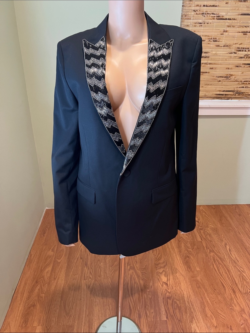 The Kooples Black Blazer with Patterned Beaded Lapels Size 48 or M